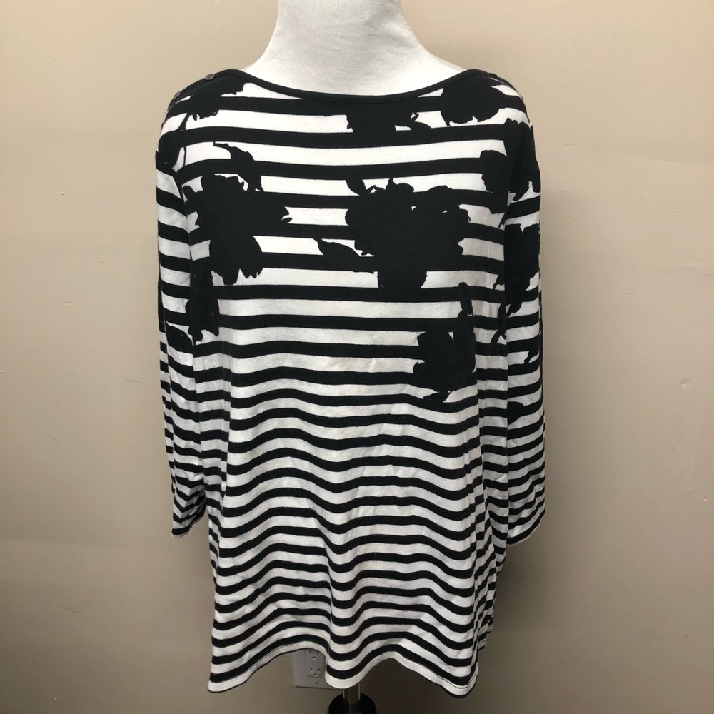 Westbound Woman Floral Black Striped Blouse 3X